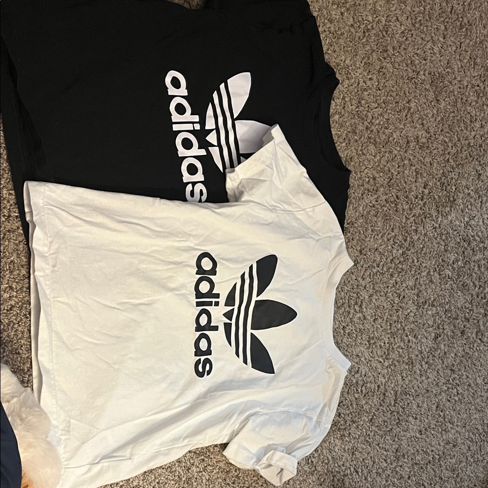 Adidas Kids' Black and White Trefoil Tees 9-10 (but run small)